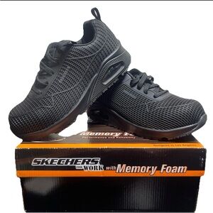 Sketchers Women shoeFor Work With Memory Foam Composite Safety Toe 7.5 Black EUC